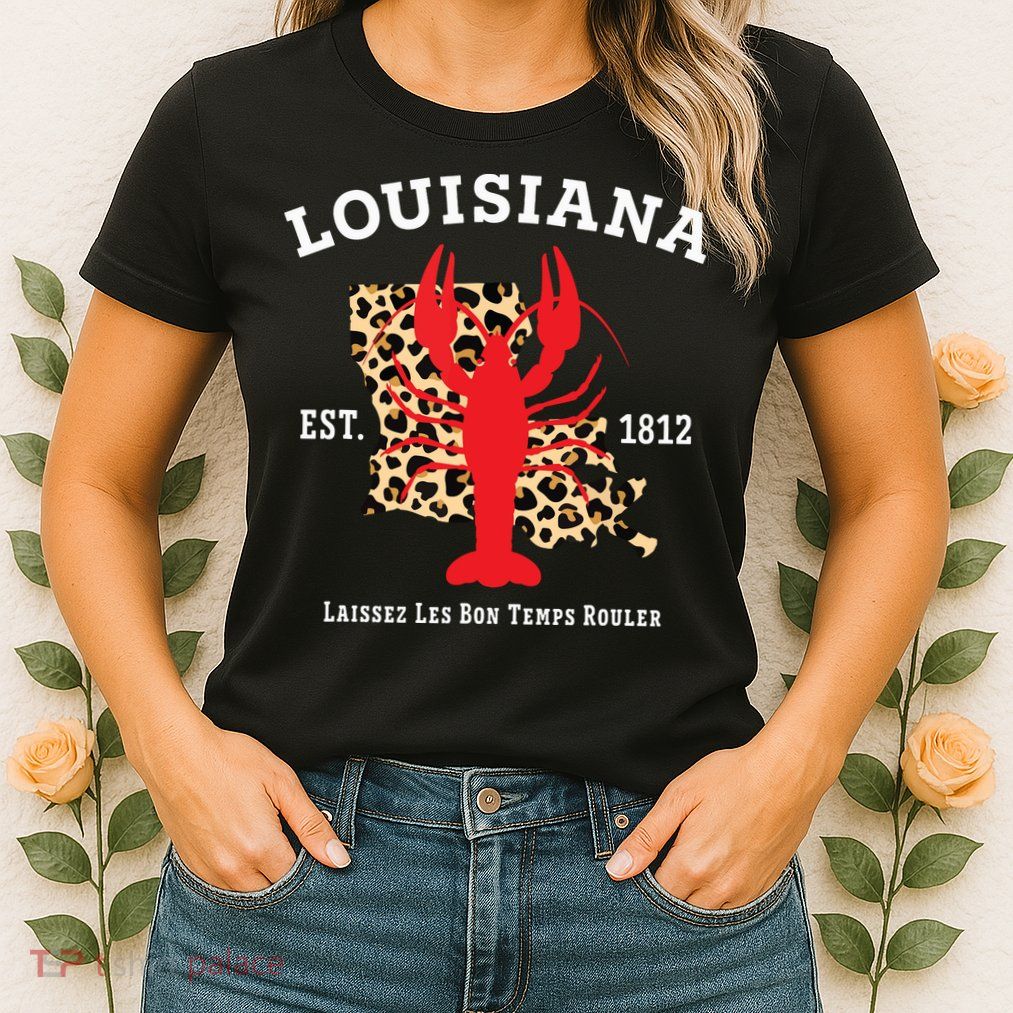 Louisiana Est 1812 Crawfish Leopard New Orleans Mardi Gras Womens T-Shirt