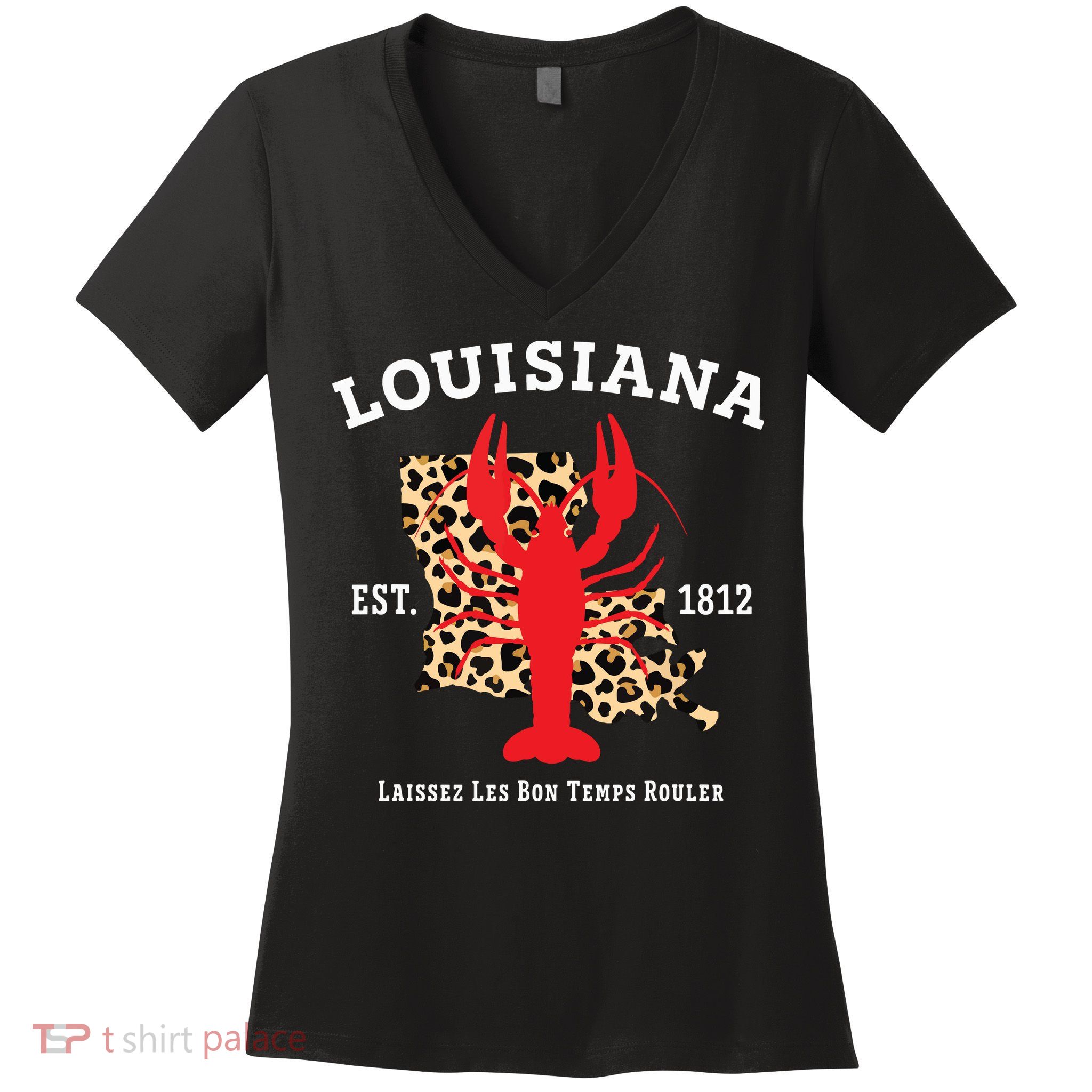 Louisiana Est 1812 Crawfish Leopard New Orleans Mardi Gras Women's V-Neck T-Shirt