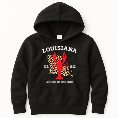 Louisiana Est 1812 Crawfish Leopard New Orleans Mardi Gras Kids Hoodie