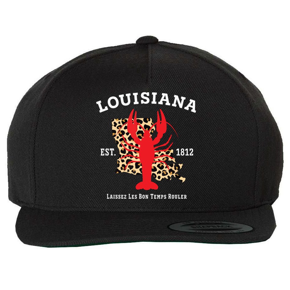 Louisiana Est 1812 Crawfish Leopard New Orleans Mardi Gras Wool Snapback Cap