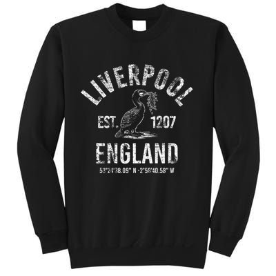 Liverpool England 1207 With Coordinates White Distressed Sweatshirt