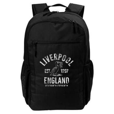 Liverpool England 1207 With Coordinates White Distressed Backpack