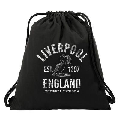 Liverpool England 1207 With Coordinates White Distressed Drawstring Bag