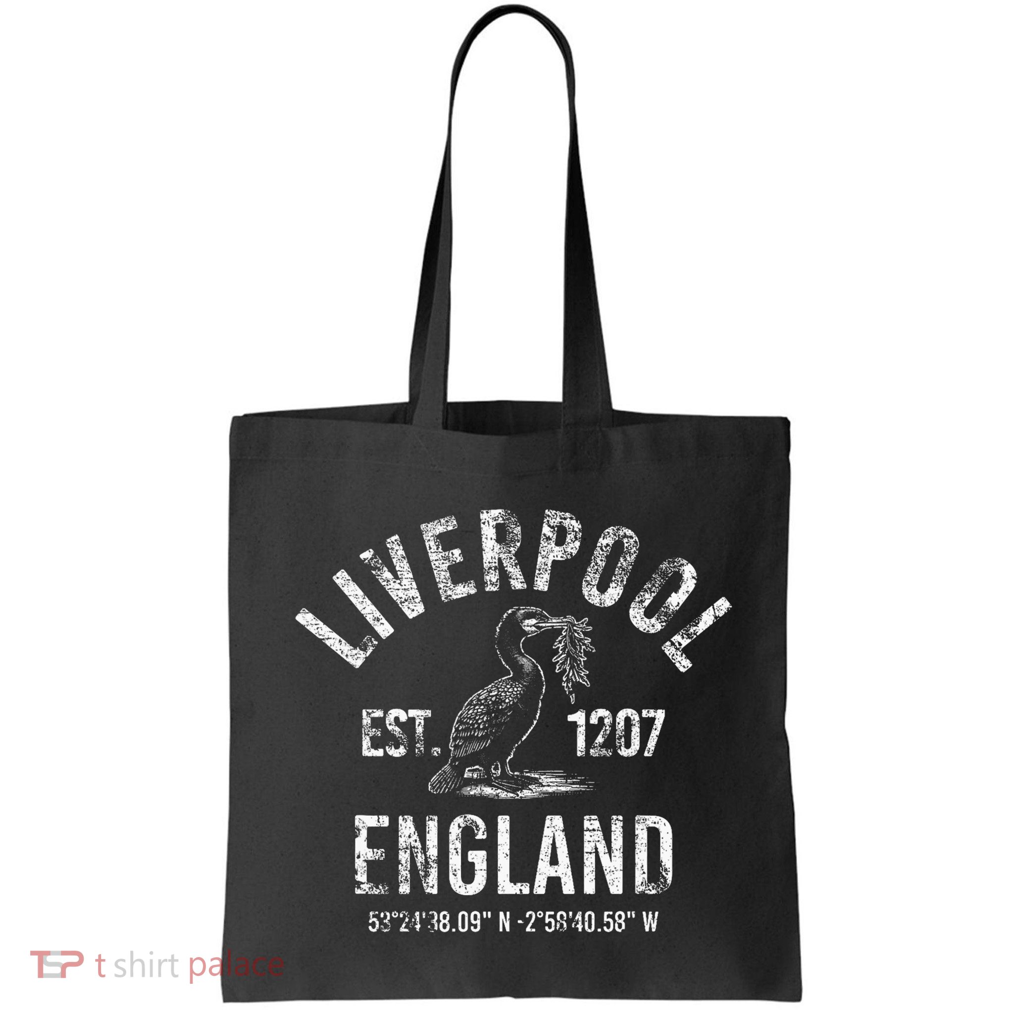 Liverpool England 1207 With Coordinates White Distressed Bag