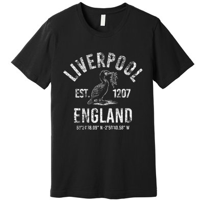 Liverpool England 1207 With Coordinates White Distressed Premium T-Shirt