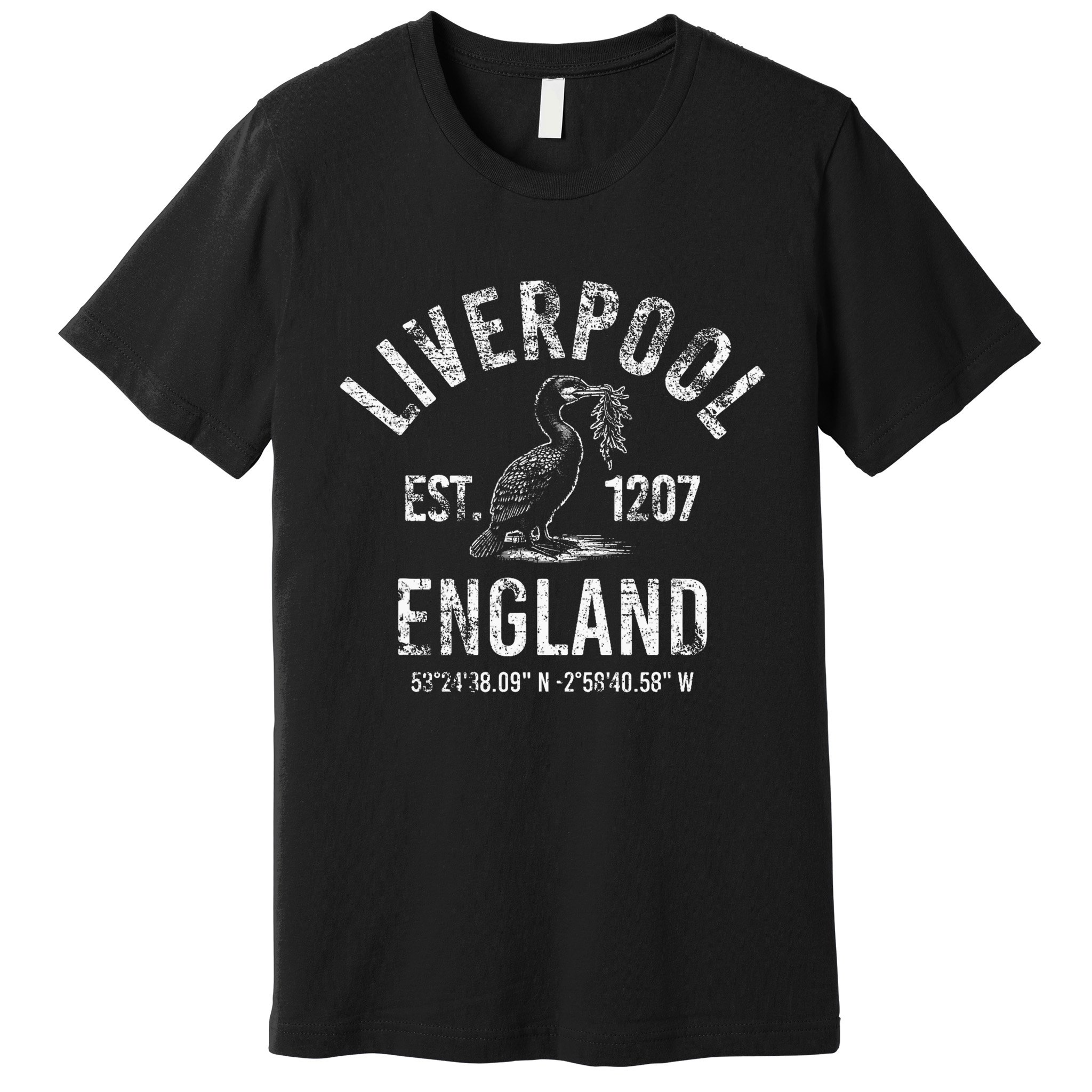 Liverpool England 1207 With Coordinates White Distressed Premium T-Shirt