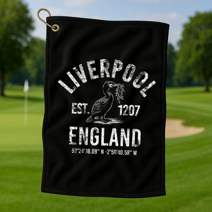 Liverpool England 1207 With Coordinates White Distressed Golf Towel