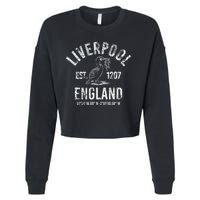 Liverpool England 1207 With Coordinates White Distressed Cropped Pullover Crew