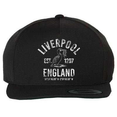Liverpool England 1207 With Coordinates White Distressed Wool Snapback Cap