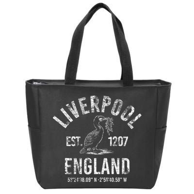 Liverpool England 1207 With Coordinates White Distressed Zip Tote Bag