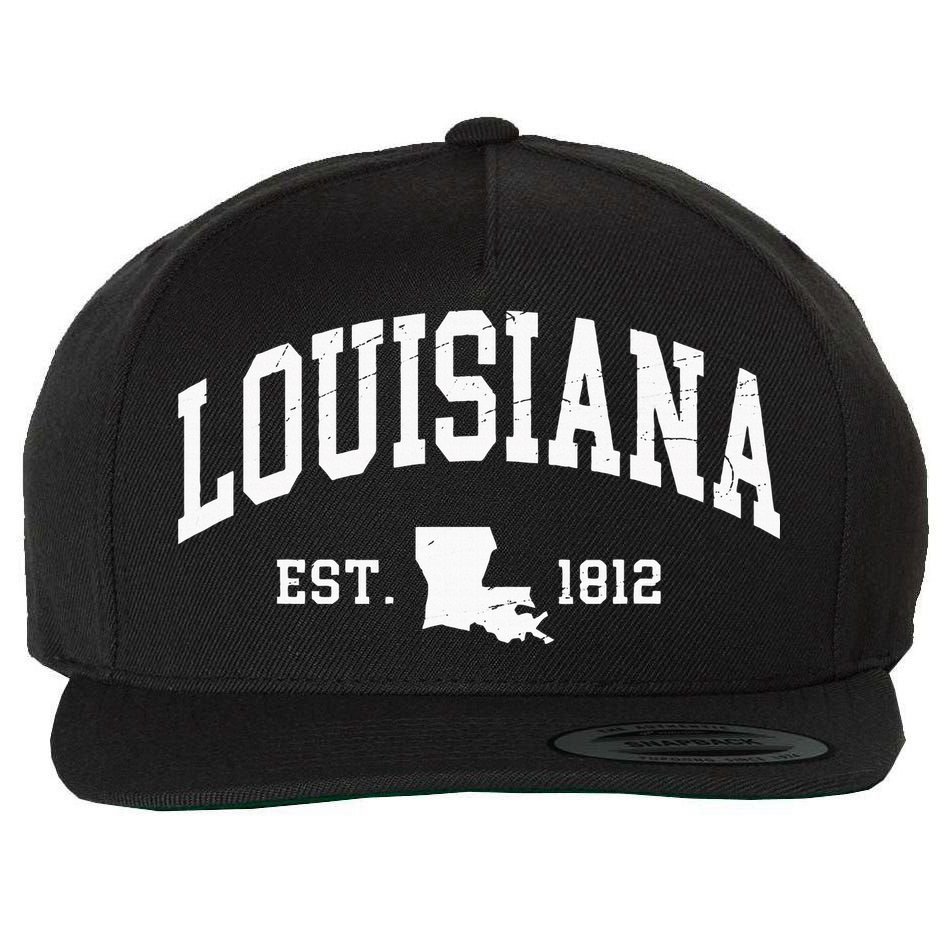 Louisiana Est. 1812 Distressed Worn Design Classic Wool Snapback Cap