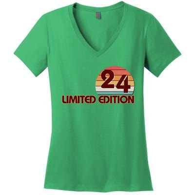 Limited Edition 1924 Retro Sun 100th Birthday Women's V-Neck T-Shirt