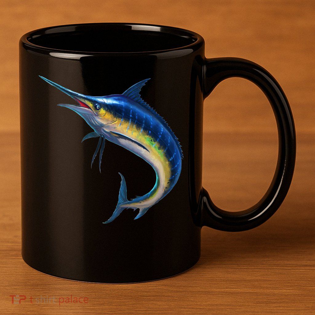 Leaping Blue Marlin 11oz C Handle Ceramic Mug