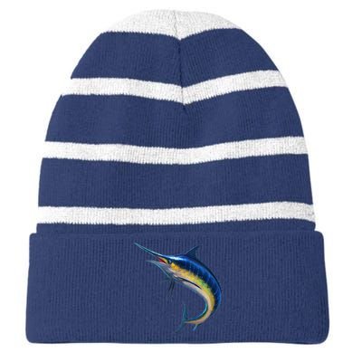 Leaping Blue Marlin Striped Beanie with Solid Band