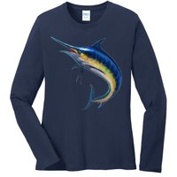 Leaping Blue Marlin Ladies Long Sleeve Shirt