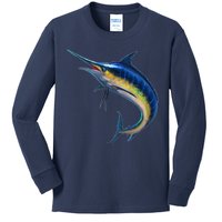 Leaping Blue Marlin Kids Long Sleeve Shirt