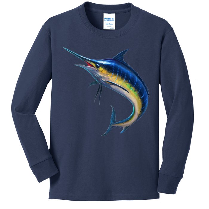 Leaping Blue Marlin Kids Long Sleeve Shirt