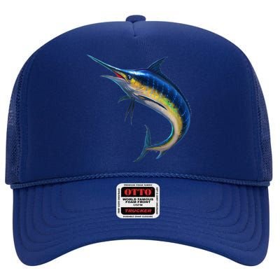 Leaping Blue Marlin High Crown Mesh Back Trucker Hat