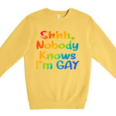 Lgbtq+ Equality Bisexual Lesbian Shh Nobody Knows Im Gay Gift Premium Crewneck Sweatshirt