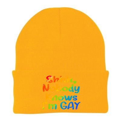 Lgbtq+ Equality Bisexual Lesbian Shh Nobody Knows Im Gay Gift Knit Cap Winter Beanie