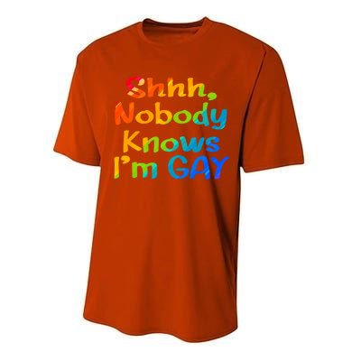 Lgbtq+ Equality Bisexual Lesbian Shh Nobody Knows Im Gay Gift Performance Sprint T-Shirt