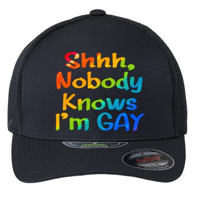 Lgbtq+ Equality Bisexual Lesbian Shh Nobody Knows Im Gay Gift Flexfit Unipanel Trucker Cap