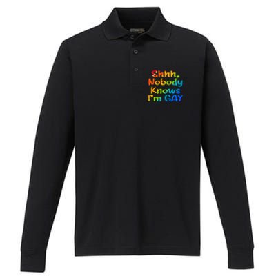 Lgbtq+ Equality Bisexual Lesbian Shh Nobody Knows Im Gay Gift Performance Long Sleeve Polo