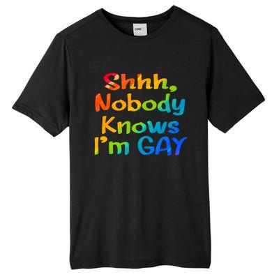 Lgbtq+ Equality Bisexual Lesbian Shh Nobody Knows Im Gay Gift Tall Fusion ChromaSoft Performance T-Shirt