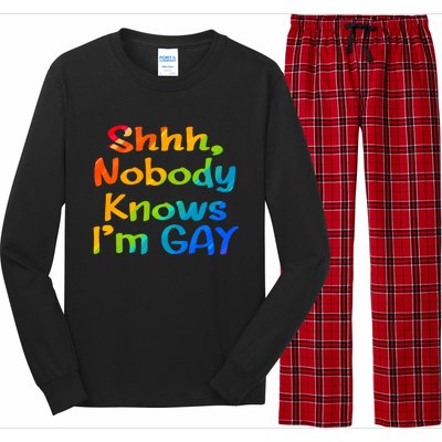 Lgbtq+ Equality Bisexual Lesbian Shh Nobody Knows Im Gay Gift Long Sleeve Pajama Set