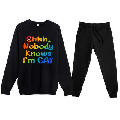 Lgbtq+ Equality Bisexual Lesbian Shh Nobody Knows Im Gay Gift Premium Crewneck Sweatsuit Set