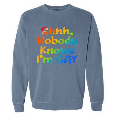 Lgbtq+ Equality Bisexual Lesbian Shh Nobody Knows Im Gay Gift Garment-Dyed Sweatshirt