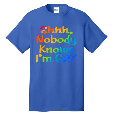 Lgbtq+ Equality Bisexual Lesbian Shh Nobody Knows Im Gay Gift Tall T-Shirt