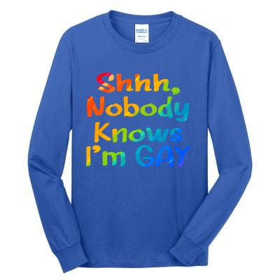 Lgbtq+ Equality Bisexual Lesbian Shh Nobody Knows Im Gay Gift Tall Long Sleeve T-Shirt