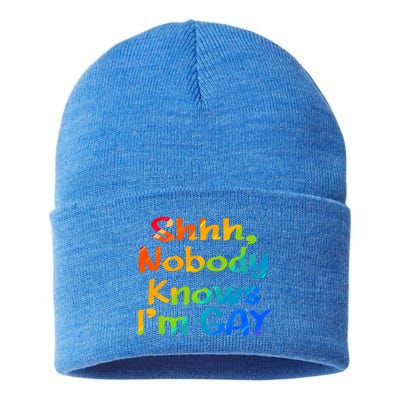 Lgbtq+ Equality Bisexual Lesbian Shh Nobody Knows Im Gay Gift Sustainable Knit Beanie