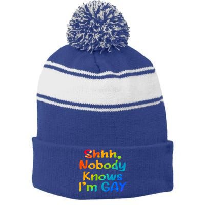 Lgbtq+ Equality Bisexual Lesbian Shh Nobody Knows Im Gay Gift Stripe Pom Pom Beanie