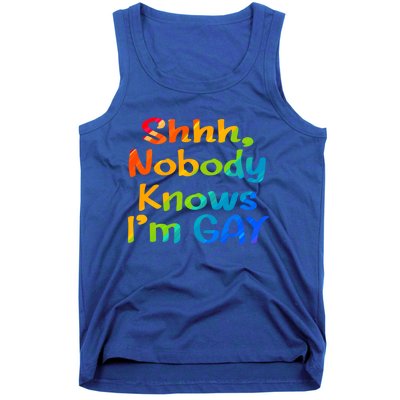 Lgbtq+ Equality Bisexual Lesbian Shh Nobody Knows Im Gay Gift Tank Top