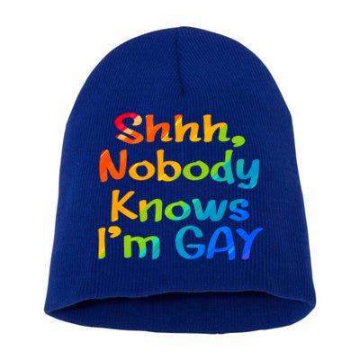 Lgbtq+ Equality Bisexual Lesbian Shh Nobody Knows Im Gay Gift Short Acrylic Beanie