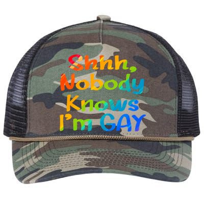 Lgbtq+ Equality Bisexual Lesbian Shh Nobody Knows Im Gay Gift Retro Rope Trucker Hat Cap