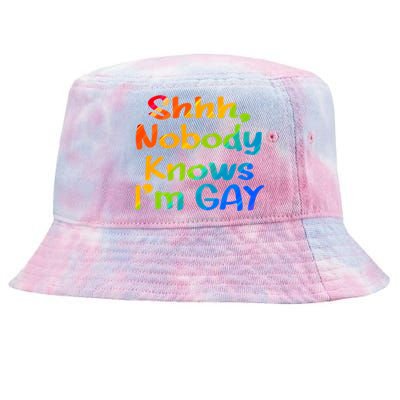 Lgbtq+ Equality Bisexual Lesbian Shh Nobody Knows Im Gay Gift Tie-Dyed Bucket Hat