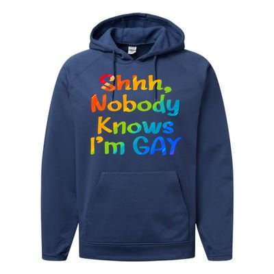 Lgbtq+ Equality Bisexual Lesbian Shh Nobody Knows Im Gay Gift Performance Fleece Hoodie