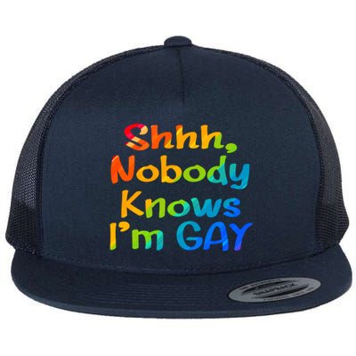 Lgbtq+ Equality Bisexual Lesbian Shh Nobody Knows Im Gay Gift Flat Bill Trucker Hat