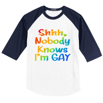 Lgbtq+ Equality Bisexual Lesbian Shh Nobody Knows Im Gay Gift Baseball Sleeve Shirt