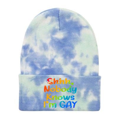 Lgbtq+ Equality Bisexual Lesbian Shh Nobody Knows Im Gay Gift Tie Dye 12in Knit Beanie