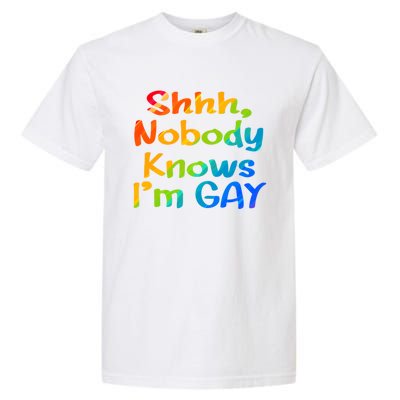 Lgbtq+ Equality Bisexual Lesbian Shh Nobody Knows Im Gay Gift Garment-Dyed Heavyweight T-Shirt