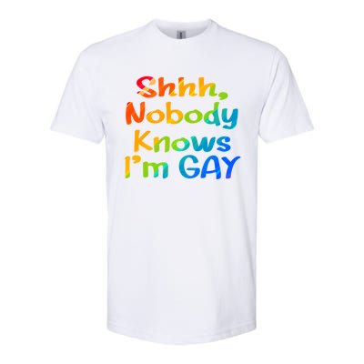 Lgbtq+ Equality Bisexual Lesbian Shh Nobody Knows Im Gay Gift Softstyle CVC T-Shirt