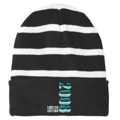 Limited Edition Birthday Made In 2008 Funny Gift Striped Beanie with Solid Band