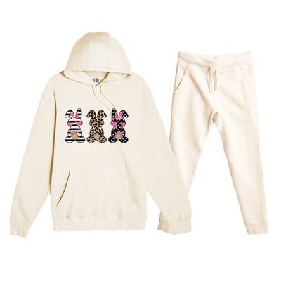 Leopard Easter Bunny Rabbit Trio Cute Easter Premium Hooded Sweatsuit Set