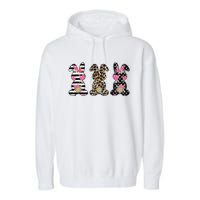 Leopard Easter Bunny Rabbit Trio Cute Easter Garment-Dyed Fleece Hoodie