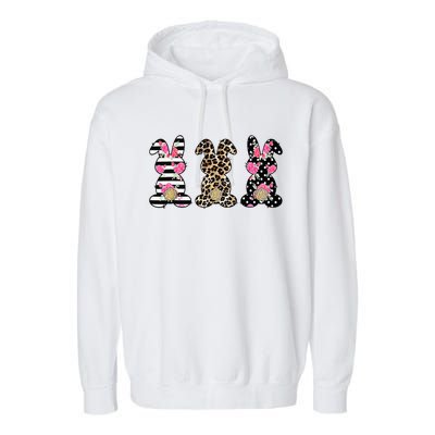 Leopard Easter Bunny Rabbit Trio Cute Easter Garment-Dyed Fleece Hoodie