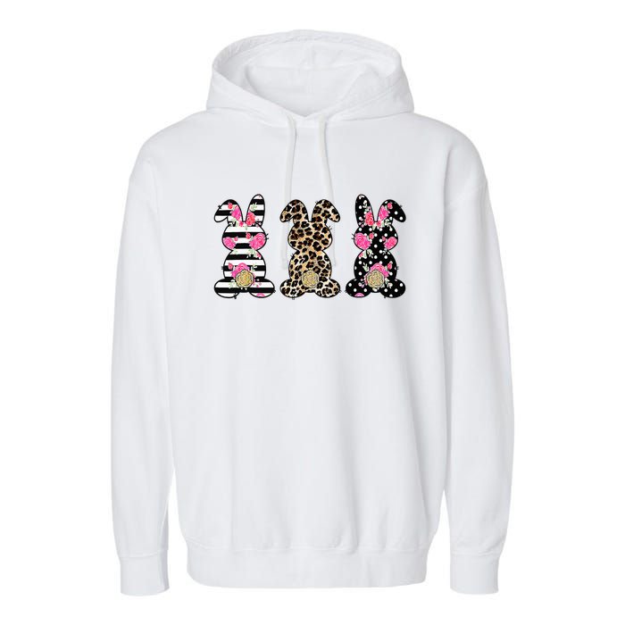 Leopard Easter Bunny Rabbit Trio Cute Easter Garment-Dyed Fleece Hoodie